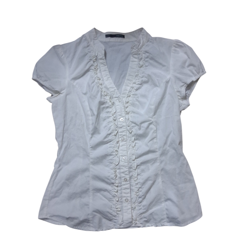 Maurices White Ruffled Cap Sleeve Blouse